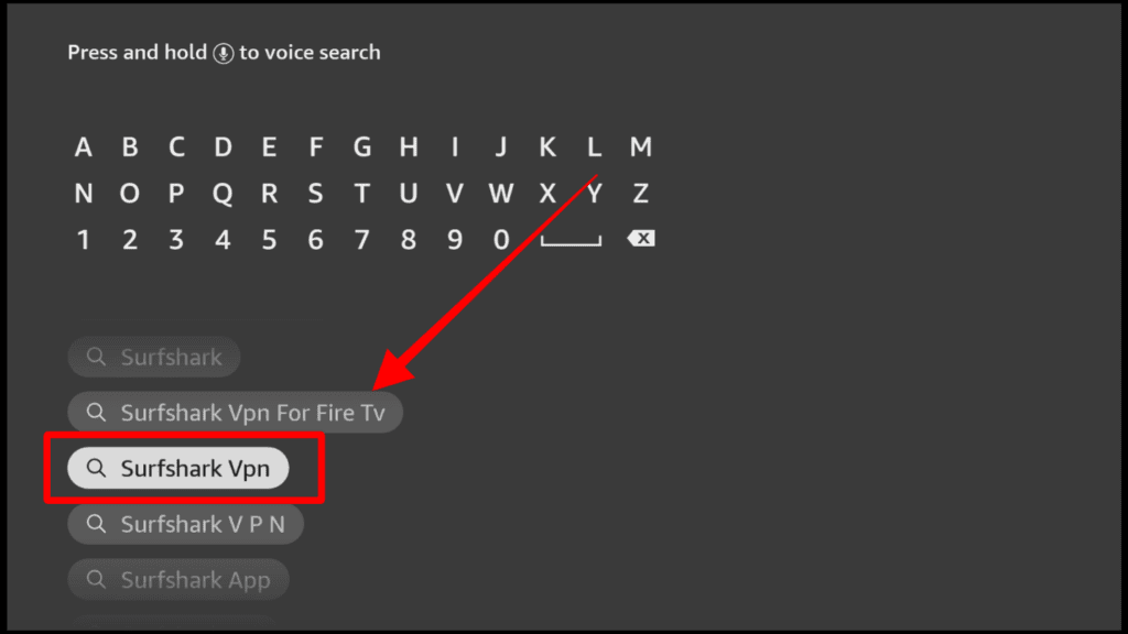 Searching Surfshark VPN on Firestick