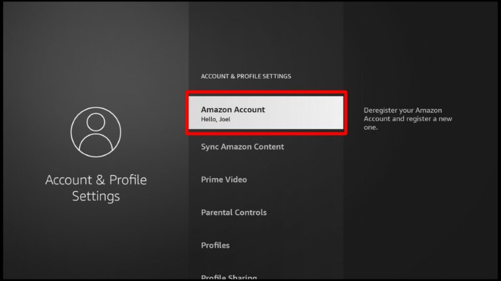 Select Amazon Account screen