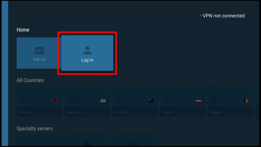 Sign In option on NordVPN