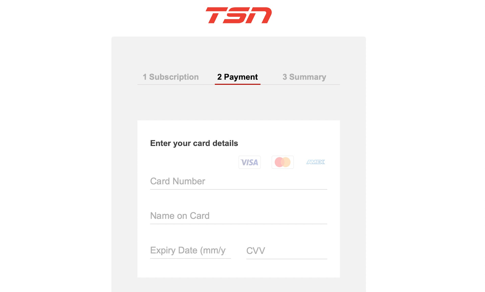 TSN subscription payment page