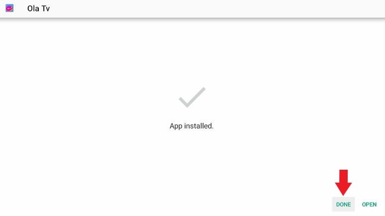 The Ola TV APK app installed screen