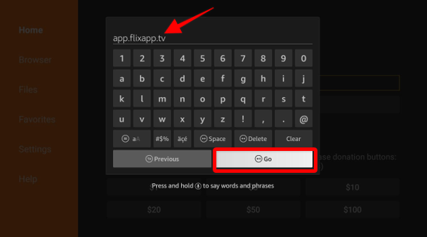 Type this link app.flixapp.tv and select the Go button