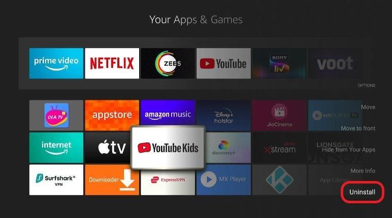 Your Apps & Games screen, Uninstall button highlighted