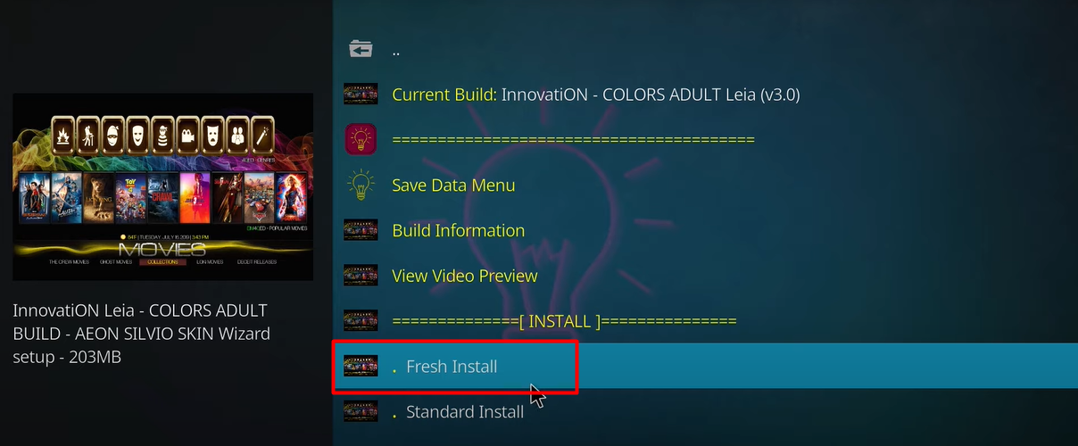 Select Fresh Install