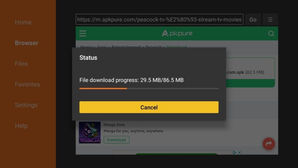 the APK downloading status screen