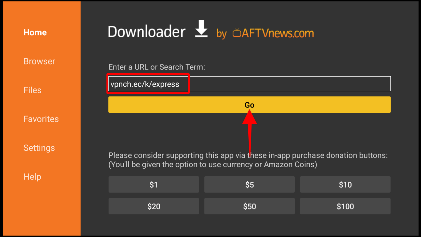  Adding ExpressVPN URL on Downloader