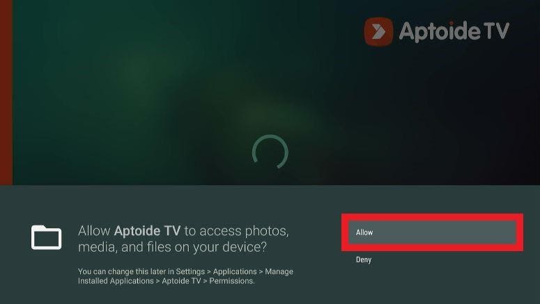 Allow Aptoide TV access to photos, media and files screen