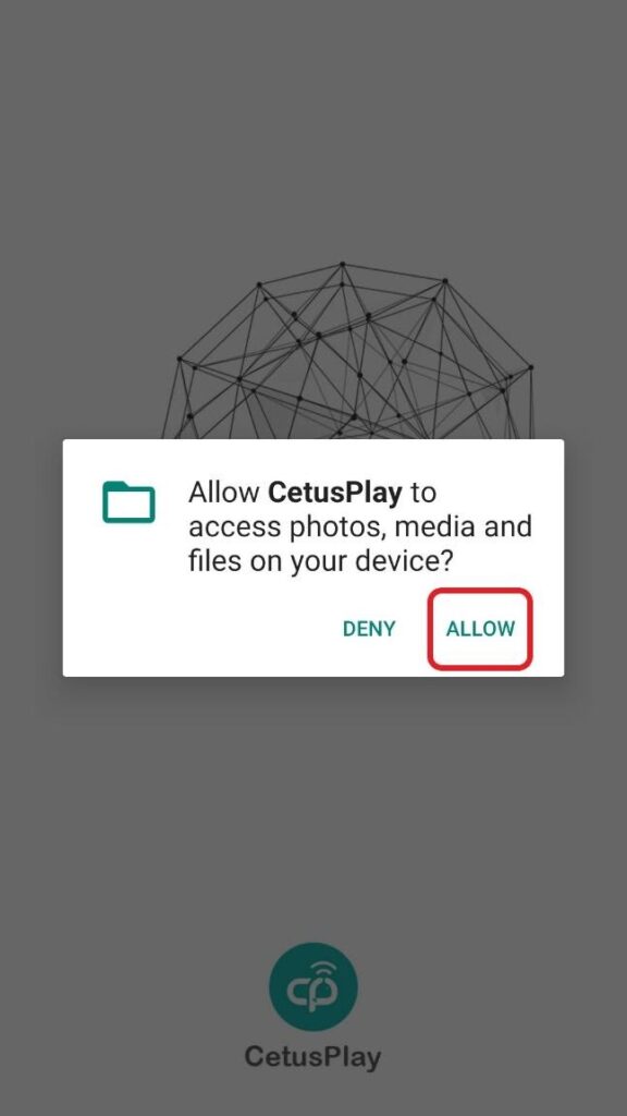 Allow CetusRemote app to access photos, media and files