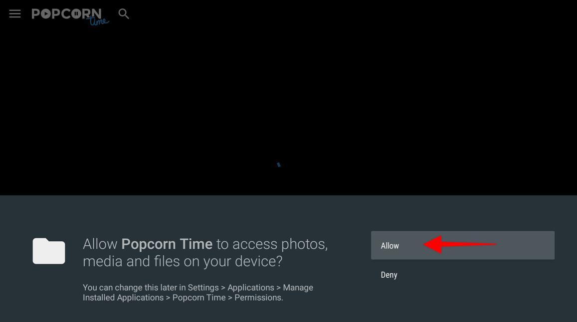 Allow Popcorn Time App Access