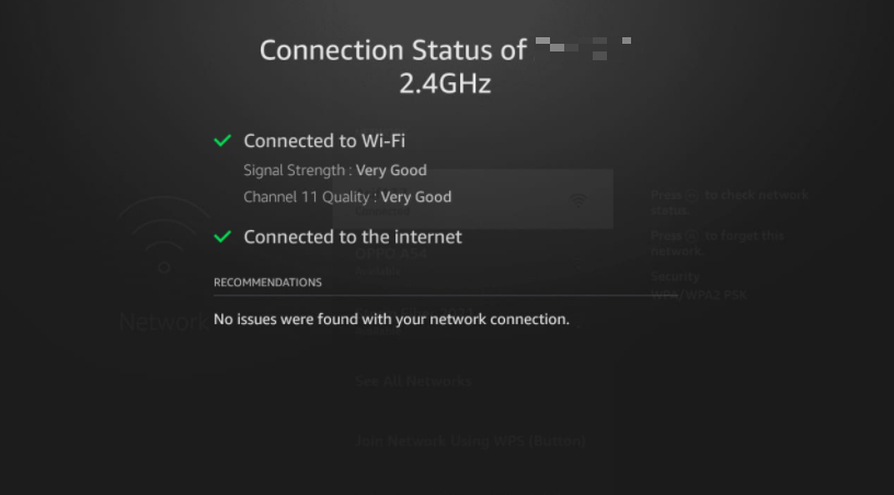 Amazon Fire TV's Signal Strength screen