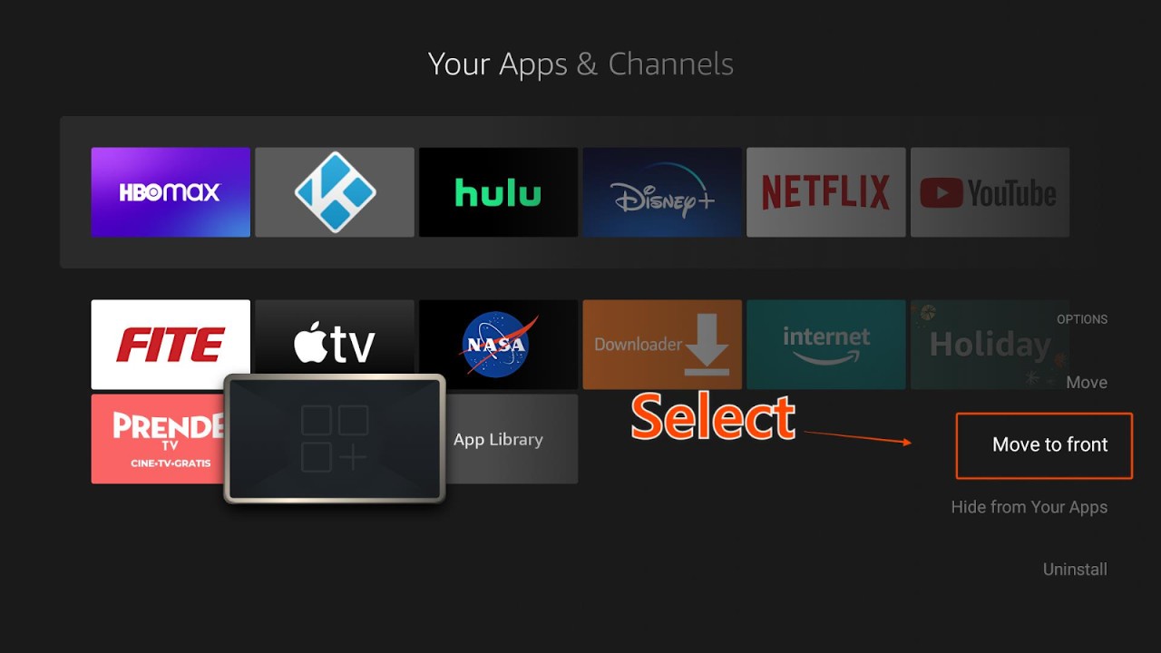 Amazon Firestick’s Apps & Channels tile menu Move to front