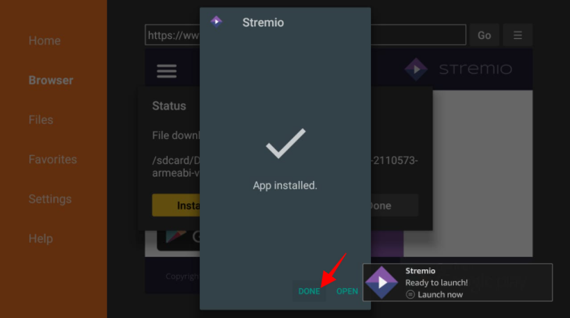 App Install Stremio prompt on Firestick