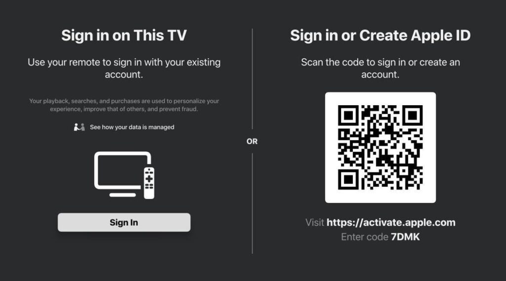 Apple TV Sign in page