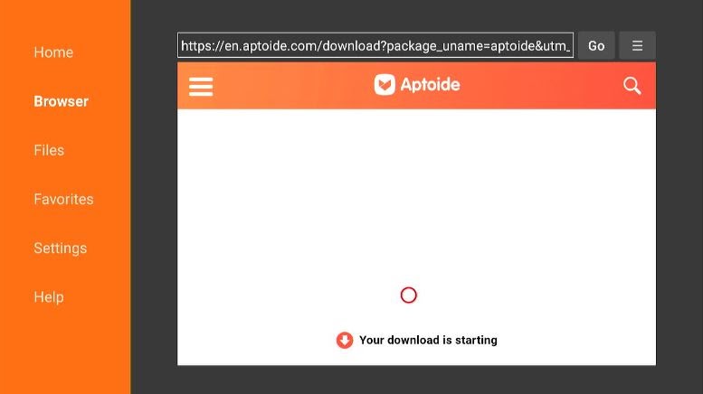 Aptoide Dashboard downloading screen