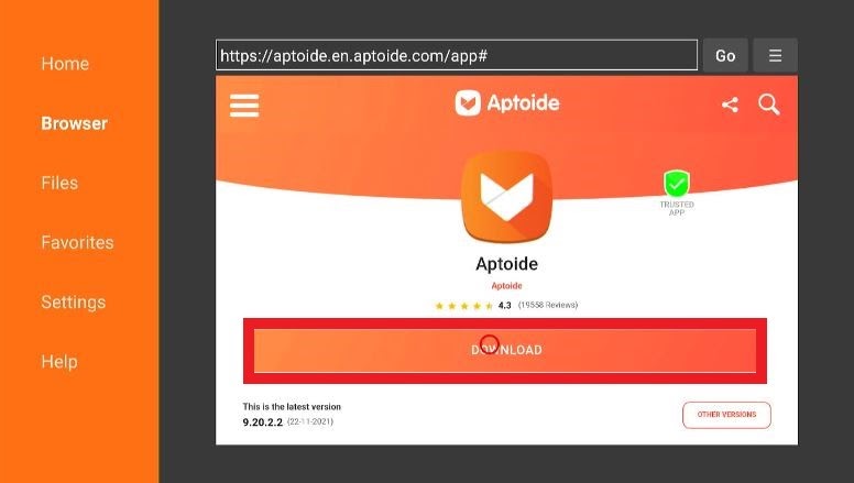 Aptoide download screen