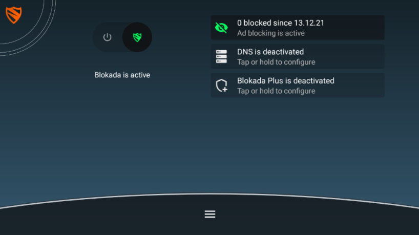 Blokada app main screen when turn on Blokada for the first time