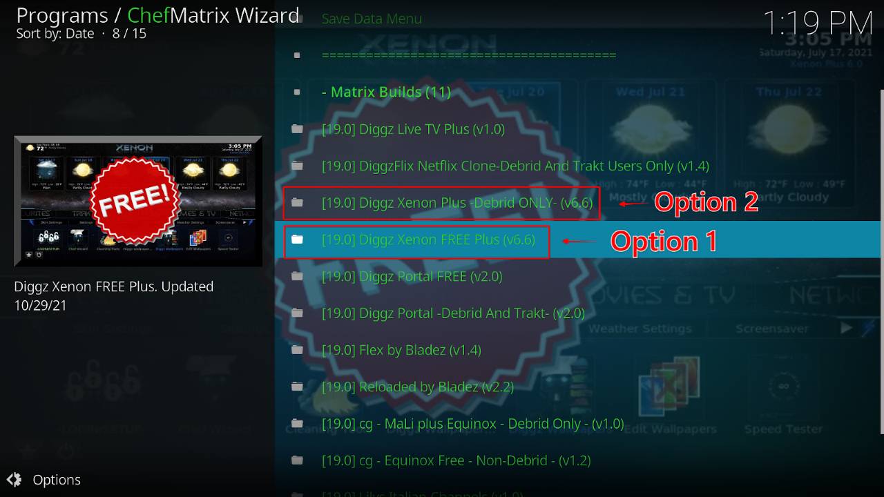 Chef Wizard, two versions of Xenon Kodi builds to choose from