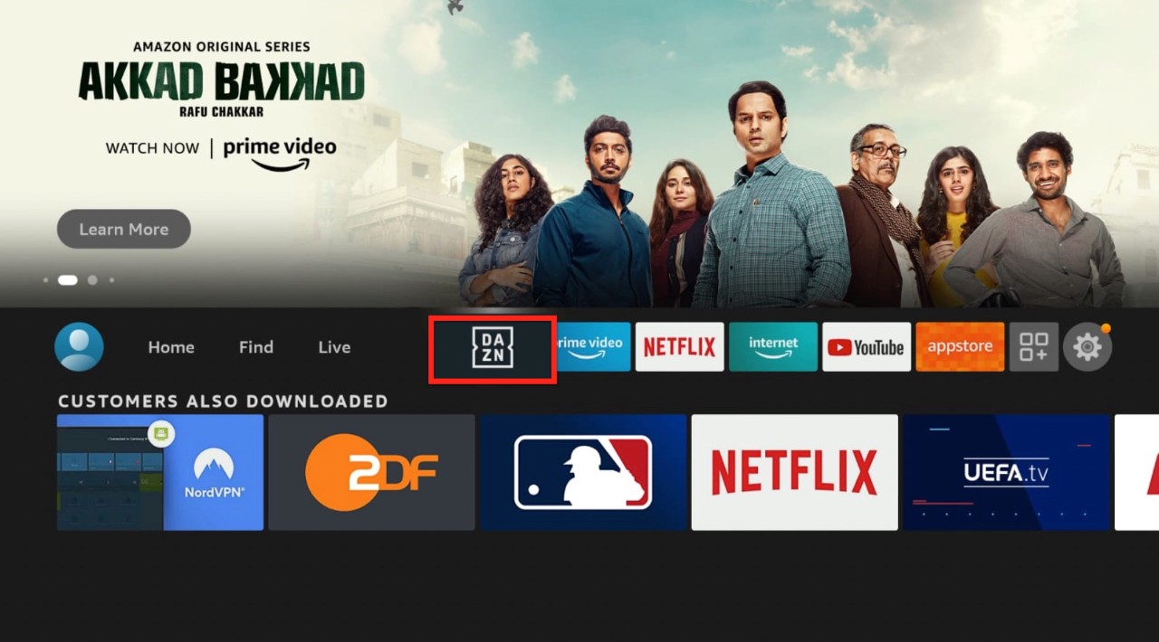 DAZN on Fire TV home screen
