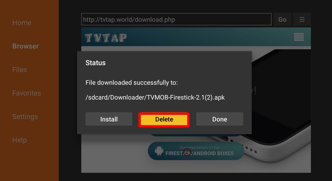 Delete Button Highlighted TVtap