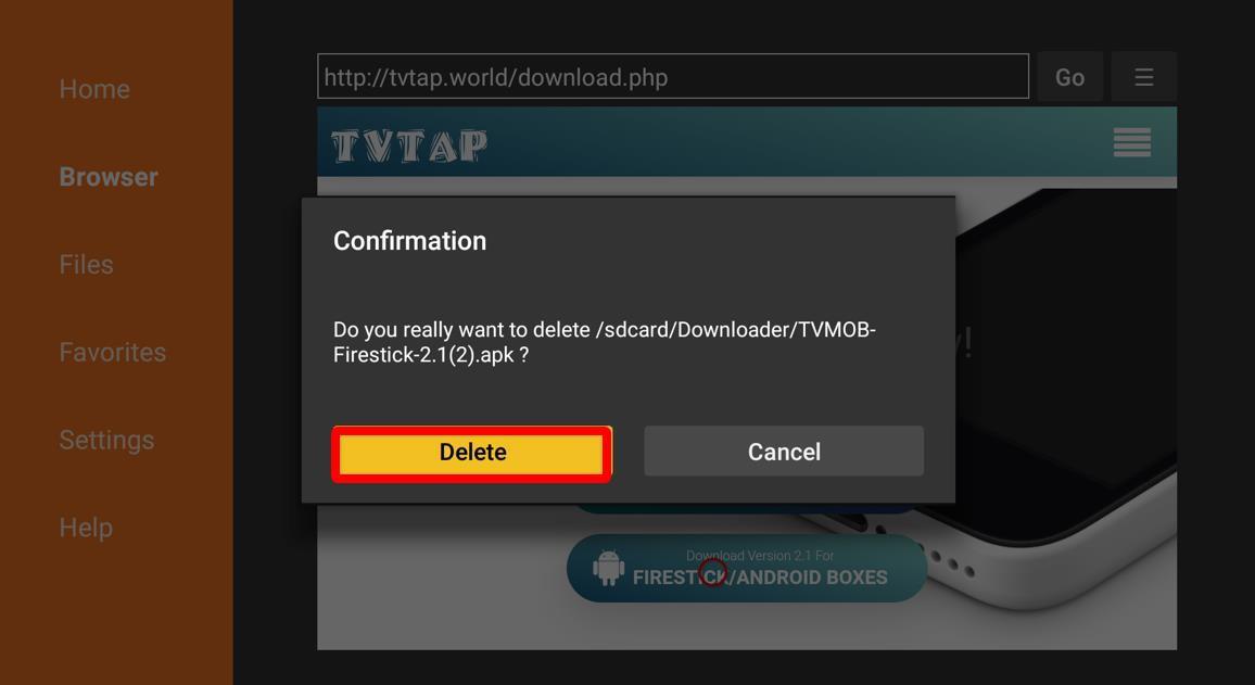 Delete Confirm Box Tvtap