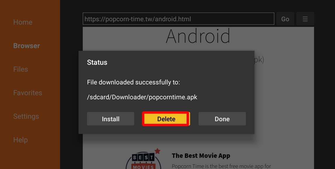 Delete Popcorn Time Apk 