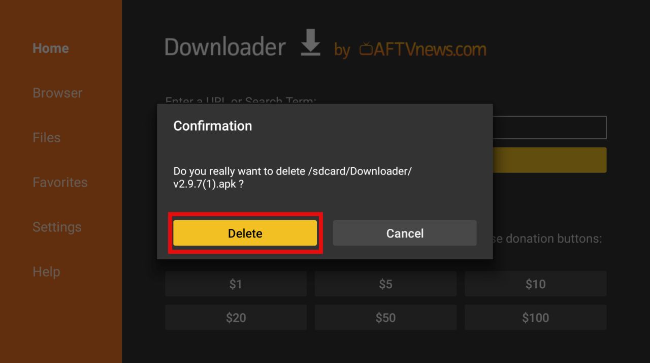 Delete confirmation box bee tv