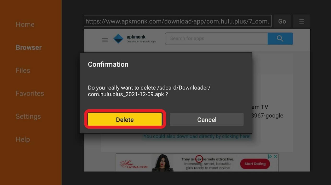 Delete confirmation dialog hulu apk