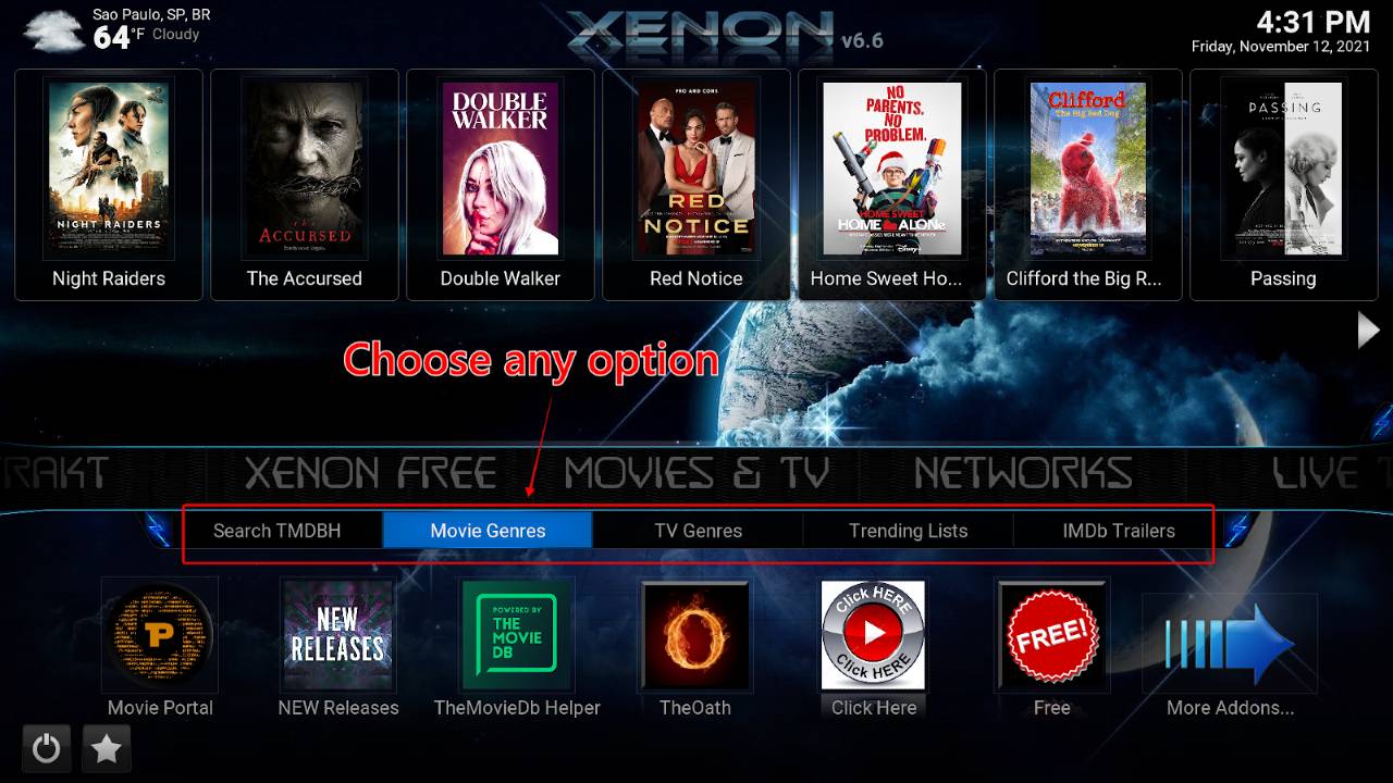 Diggz Xenon build interface with menu