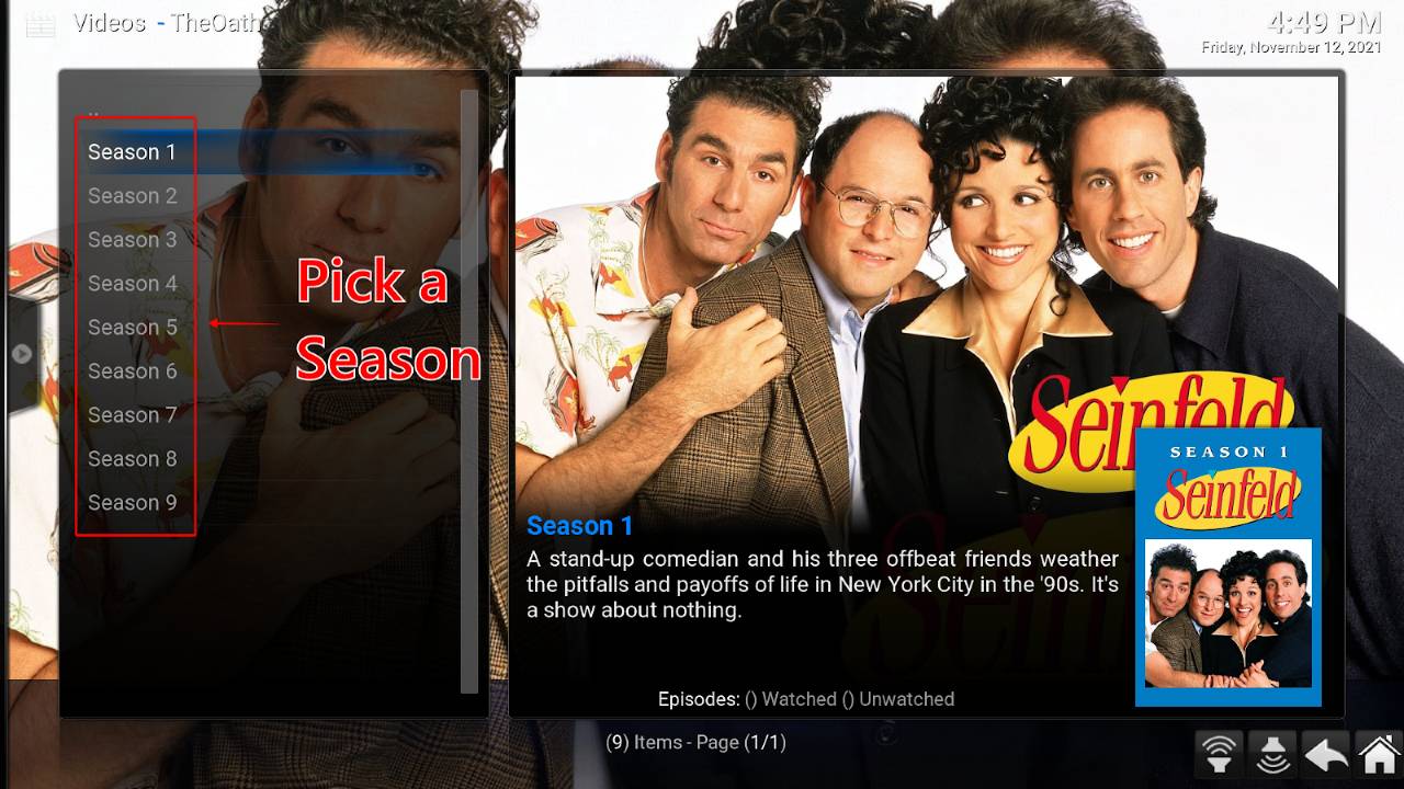 Diggz Xenon build menu pick a season of TV shows