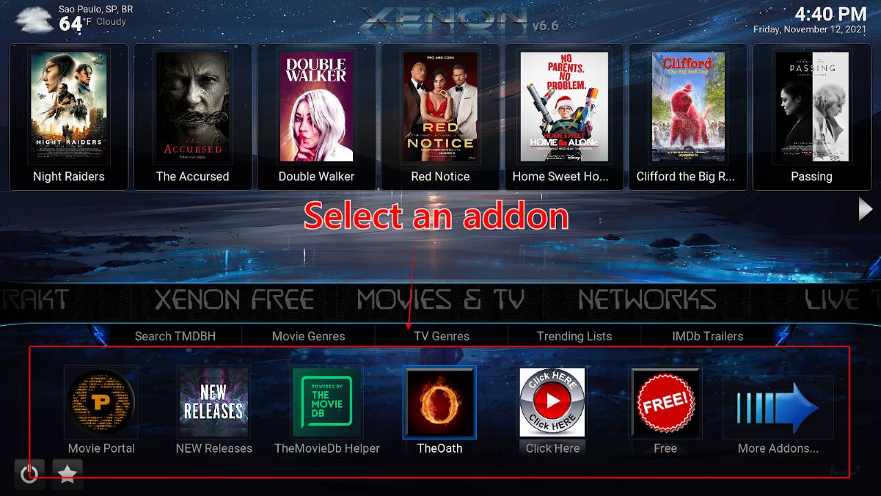 Diggz Xenon build menu, select an addons