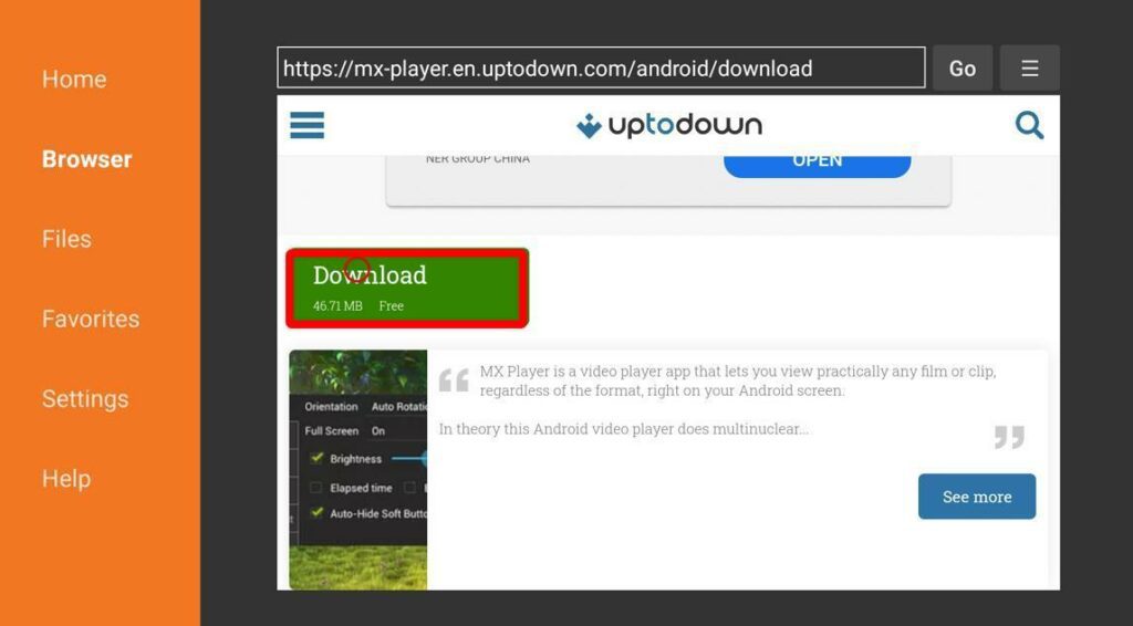 Download Button Highlighted MX-Player