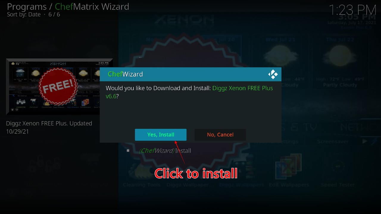 Download and install Diggz Xenon Free Plus install prompt