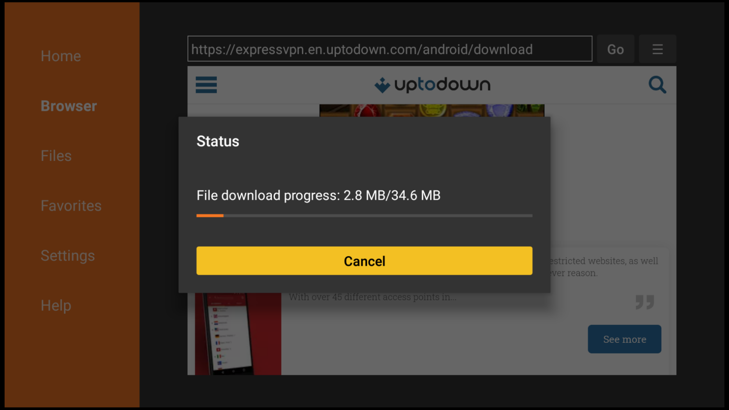 Download progress of ExpressVPN on Firestick