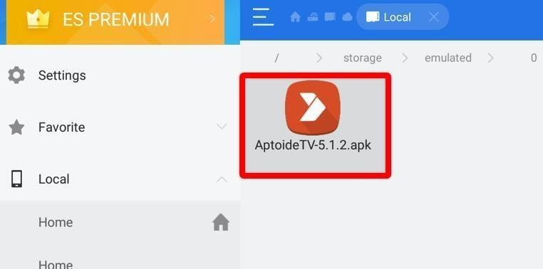 ES File Explorer app Aptoide APK highlighted