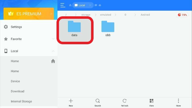 ES File Explorer app Data Highlighted