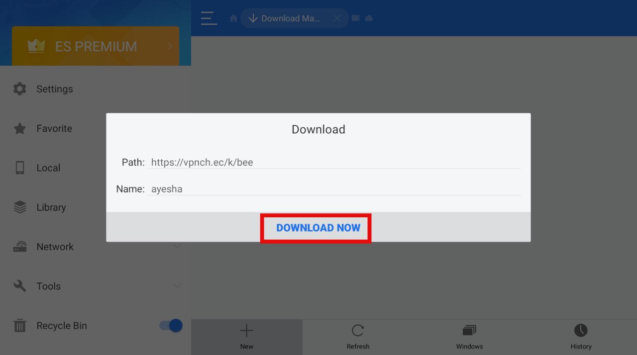 ES File Explorer app Download Bee Tv Url