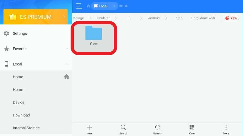 ES File Explorer app Kodi Folder Highlighted