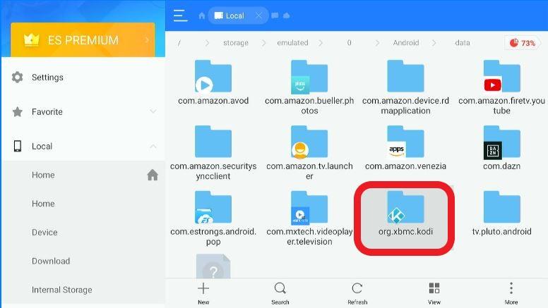 ES File Explorer app Kodi Folder Highlighted