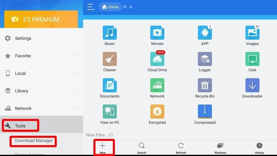 ES File Explorer app dashboard