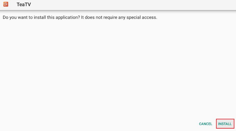 ES File Explorer app teaTV app install confirmation