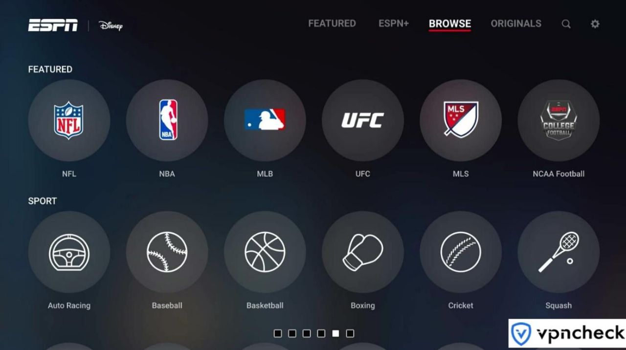 ESPN Website Browse Screen