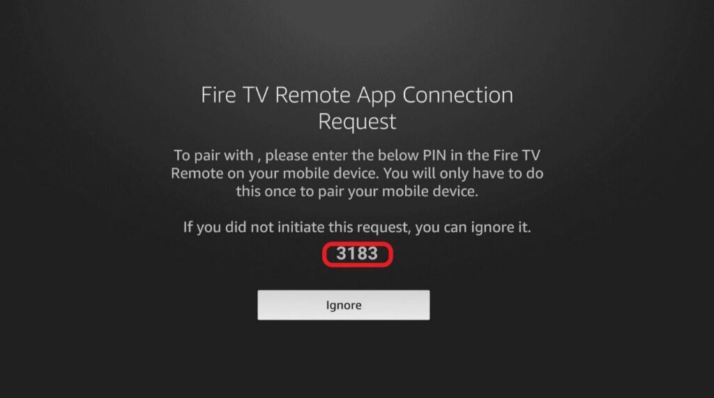 Fire TV Remote app connection request screen code highlighted