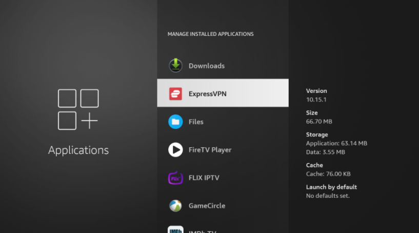 Firestick Applications screen ExpressVPN highlighted