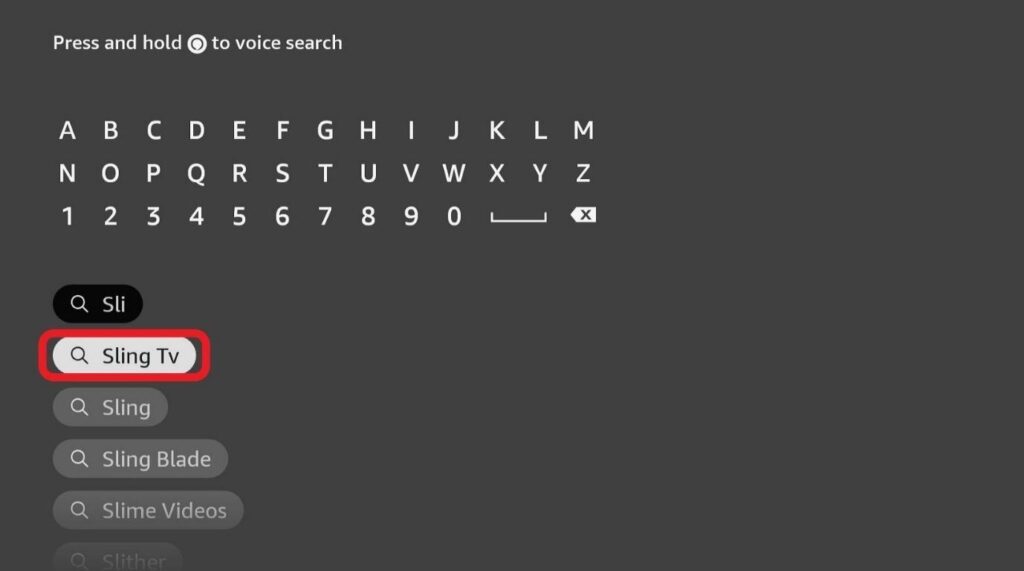 Firestick Applications screen Sling TV highlighted