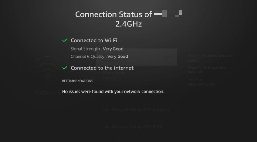 Firestick WI-Fi network status screen