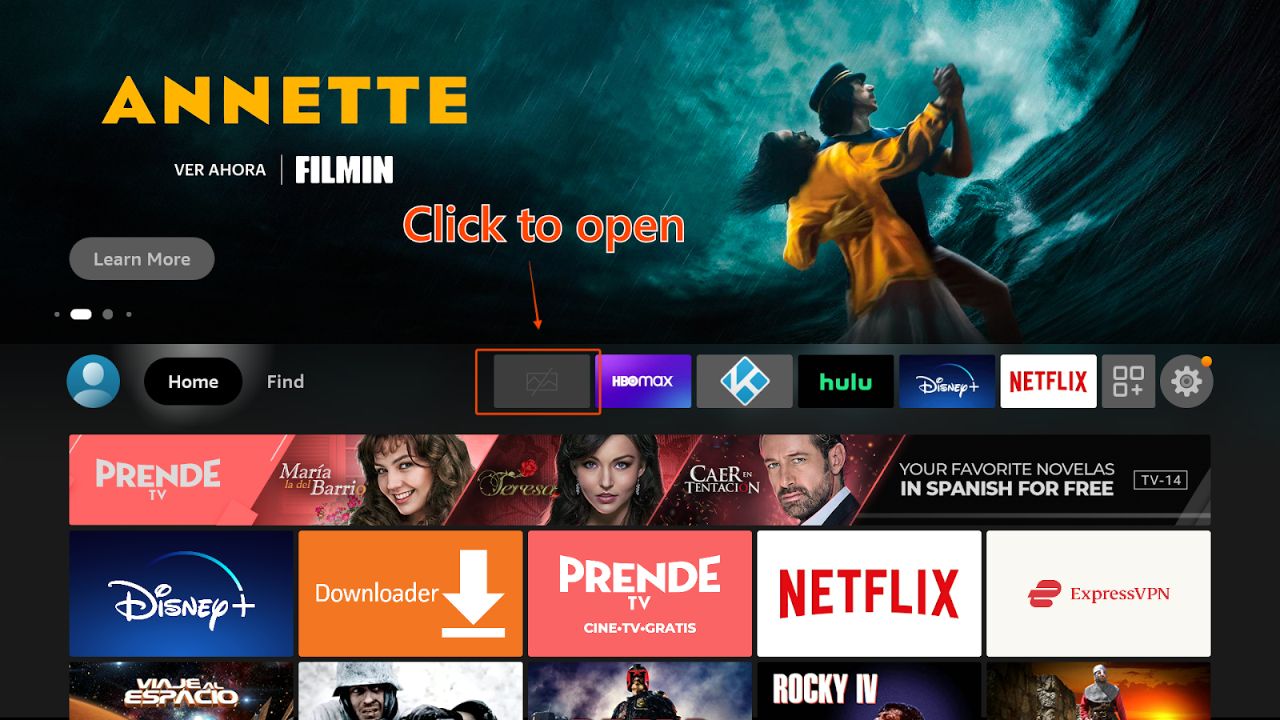 Firestick’s home screen Apps list with greyed-out app icon of Live Net TV app highlighted