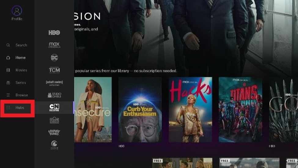 HBO Max Hubs category