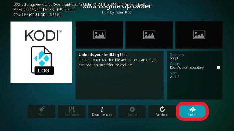 Install Kodi Logfile