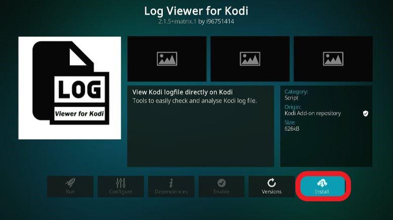 Install Log Viewer for Kodi