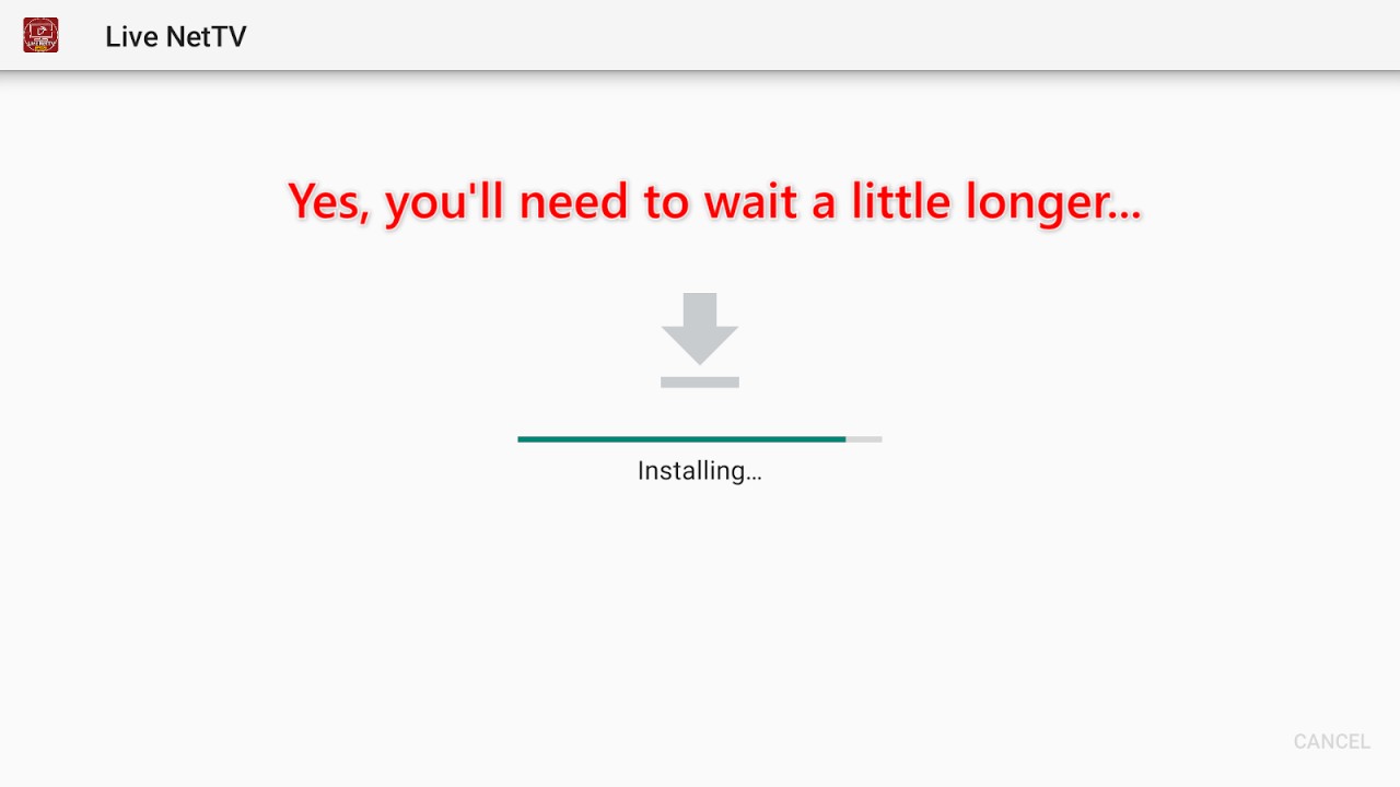 Installation progress dialog box for Live Net TV on Firestick
